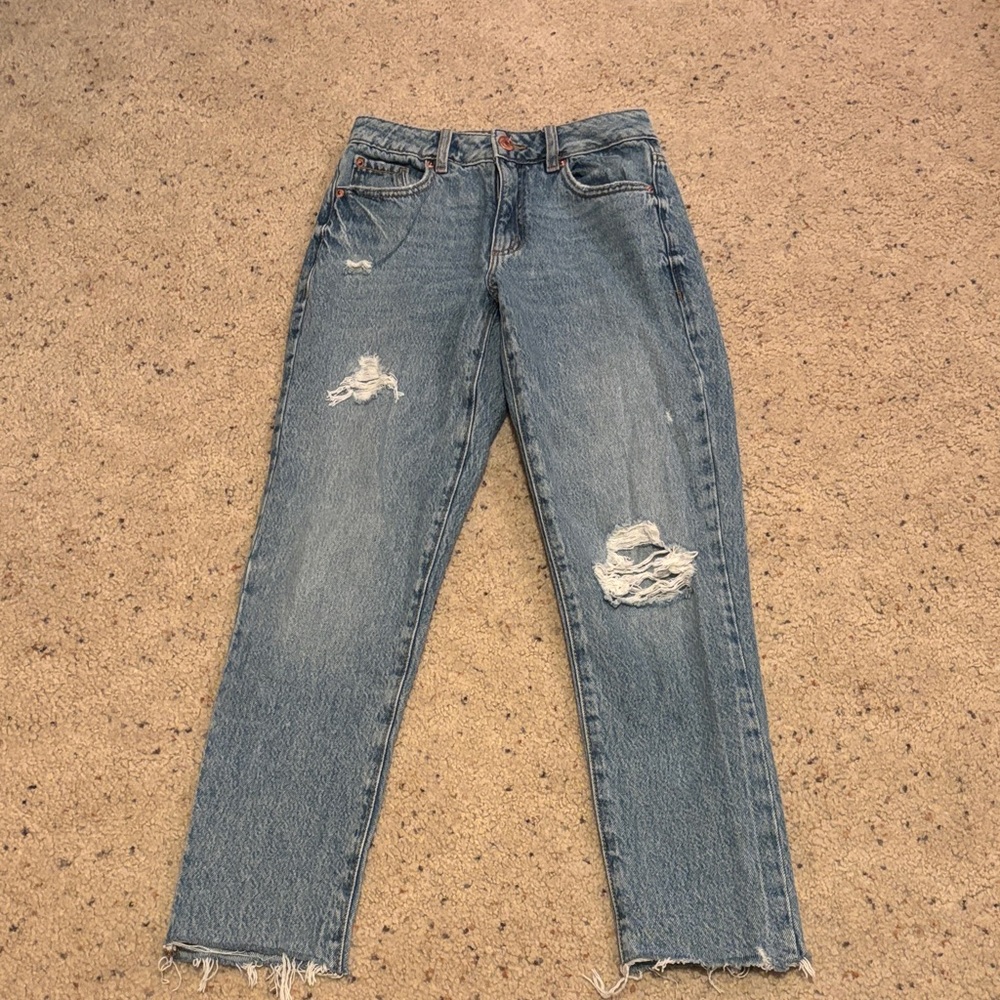 Garage Blue Distressed Straight Leg Jeans
